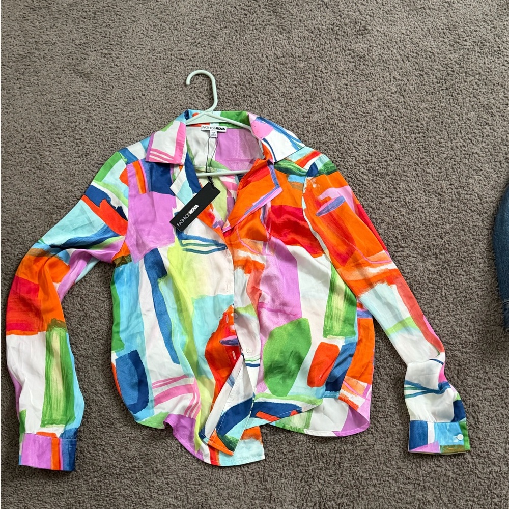 Fashion Nova Multicolor Abstract Shirt